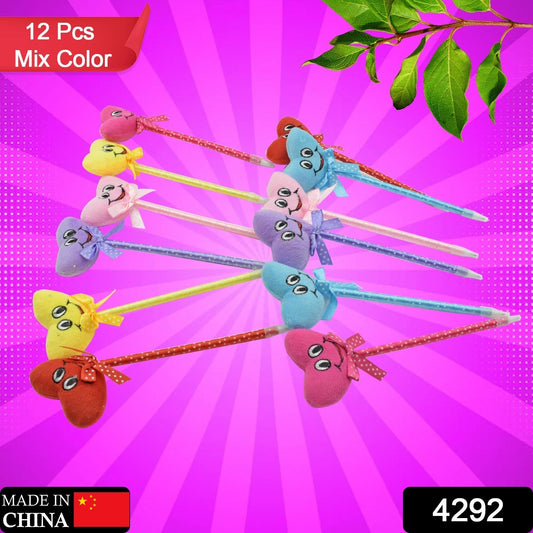 Cute Cartoon Shape & Heart Design Facy Writting Pen Attached Rattle | Ball Pen Smooth Writing For Wedding , Events & Multiuse Pen Best Pen l Use for Kids (12 Pcs Set Mix Design & Color)